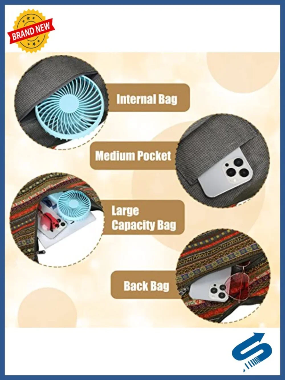 3 Boho Hippie Crossbody Bags Cotton Shoulder Handbags Unisex
